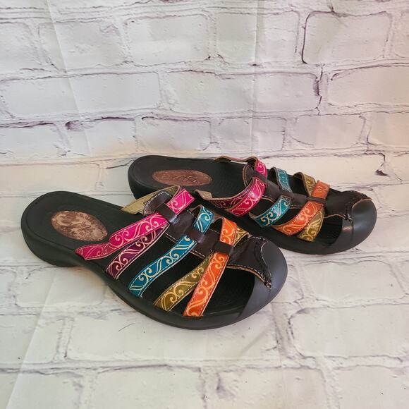Elite By Corkys Stylish Multicolor Leather Sandals, Size 6.5/37, Closed Toe - Picture 4 of 9